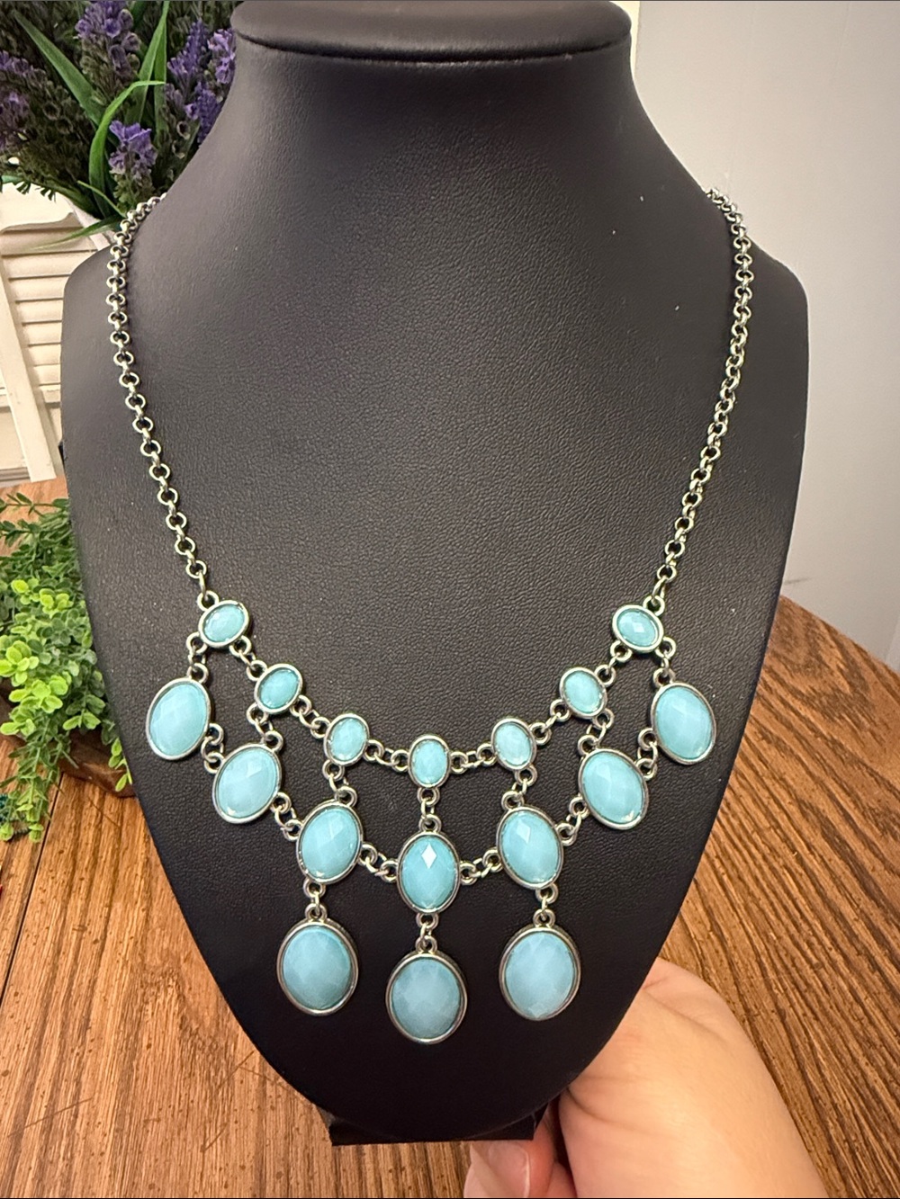 Light Blue Chandelier Necklace